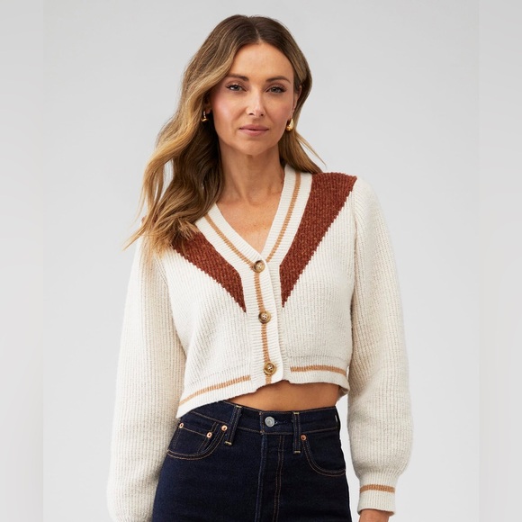 MINKPINK Sweaters - MINKPINK Cream and Brown Cardigan